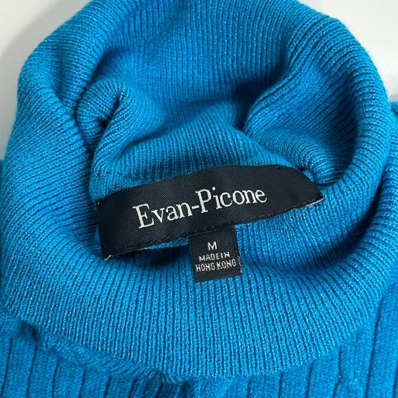 Evan-Picone Blue Cable Knit Turtleneck Sweater Womens Size Medium M Pullover - Picture 7 of 9